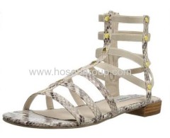 New style snake texture open toe flat shoes
