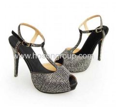 Black sling back T-strap sandals