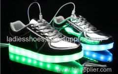 PU patent leather lace men casual shoes with led light