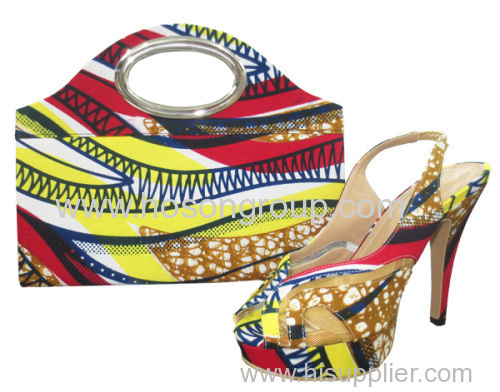 2017 Sling Back African Printed Fabric Shoes and Bags