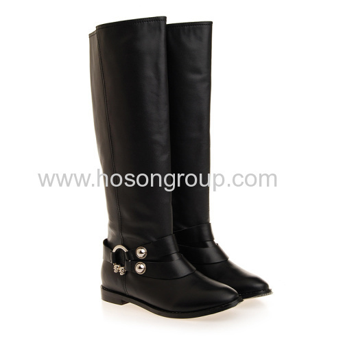 Fashion black buckle strap round toe boots