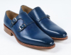 leather midnight blue pointed toe pull on men office shoes