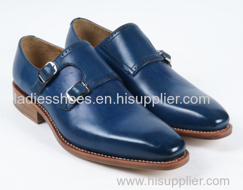 latest leather midnight blue pointed toe pull on men office shoes