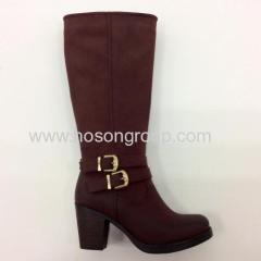 Buckle strap chunky heel boots