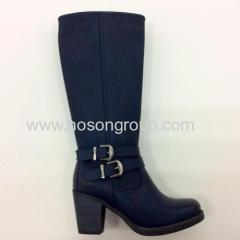 Buckle strap chunky heel boots