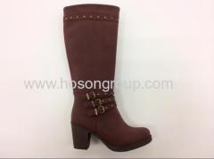 Fashion buckle strap chunky heel boots with studs