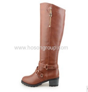 Knee heel zipper buckle strap boots