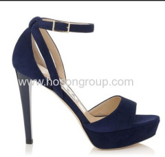 Blue ankle strap high heel shoes