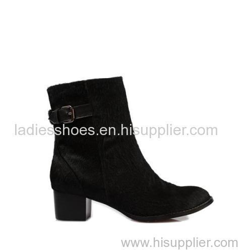 black fur mulheres chunky heel ankle boots