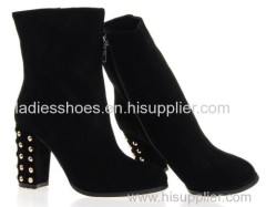 new design thick square heel fashion black color zipper women ankle boot