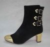 round toe black low heel women ankle boots with sequined