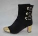 round toe black color low heel women ankle boots with sequined