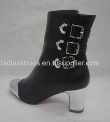 round toe black low heel women ankle boots with sequined