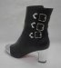 round toe black color low heel women ankle boots with sequined
