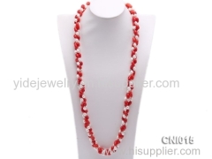 Oval Red Coral and White Pearl Necklace