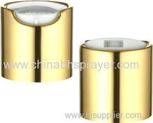 Shiny gold plastic bottle cap closure with aluminium collar