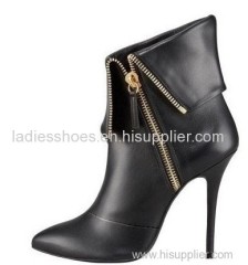 high heel black color pointed toe zipper women ankle boot