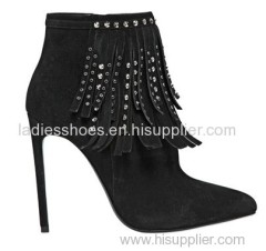 black hgih heel women ankle boot with rainstore and tassels