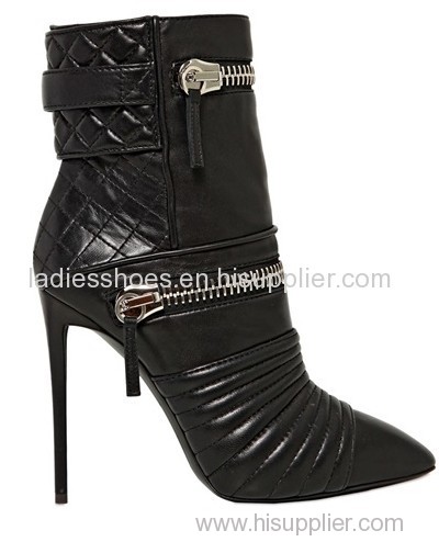 new design fashion black hgih heel women ankle boot with zipper