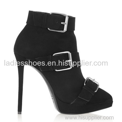 wholesale fashion buckle high heel black women ankle boots
