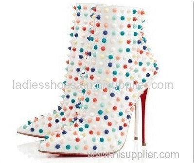 white high heel fashion comfortable women boot with colorfull studs