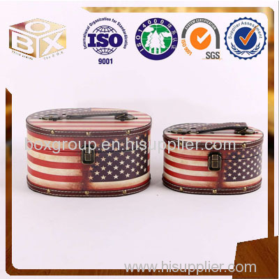 Round PU Leather Storage box with handle wholesale