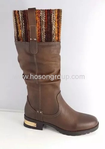 Brown round toe low heel boots