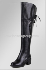 Black thigh heel lace up boots