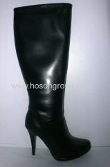 Black PU leather high heel shoes