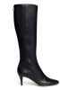 Black pointed toe mid heel boots