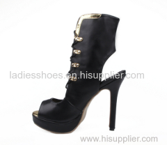 italy design high heel peep toe lace up black sandles