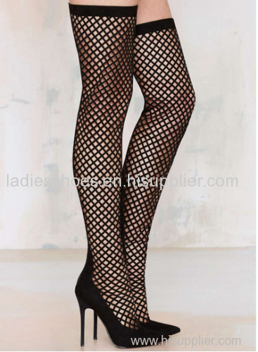 customed design black lace high heel knee women boots