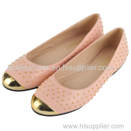 brand new design of lady flat shoe with created flower decoration and shiny outsole