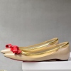 fashion petent leather pointy toe women flat shoes with red bowtie