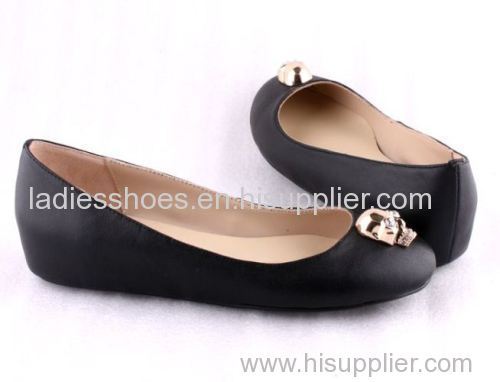 customed design satin upper flat ladies dress shoes with skull sequined