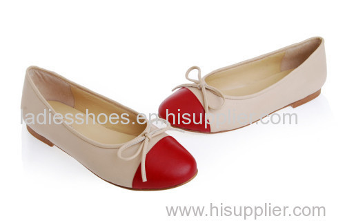 split color white and red color flat women fashion dress shoes with bowtie