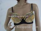 Spandex Night Club Wear Handmade Beads Gold Studded Bra With Spikes