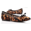 leopard ponyhair women flat fashion dress shoes with bowtie
