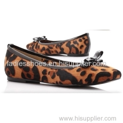 leopard ponyhair women flat fashion dress shoe with bowtie