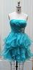 Light Blue Evening Wear Dresses Strapless Knee Length Organza Evening Dress