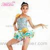 Gold Metallic Edged Hip Hop Dance Costumes Tiered Wire Hem Skirt Sequins Bodice with Flowers Trims