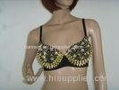 Black Strap Ladies Night Club Wear Sexy Sequin Beaded Bra With Silver Rivet