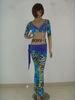 Blue Sweetheart Neckline Tops Long Dress Pants Ladies 2 Piece Dance Costumes