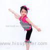 Black N White Strips Kids Dance Clothes With Black Rhinestones Ruflle Waist Cerise Trim Bows