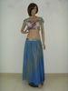 Performance Belly Dancing Clothes Harem Floral Plain Neckline Bra Illusion Blue Long Skirt