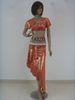 Adult Belly Dancing Clothes Distinctive Orange V Neck MetallicBikini Top Cut Off Skirt