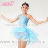 Girls Ballet Costume Front Shorter Back Longer Tulle Skirt Outfit With Rhinestones Trim