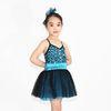 Spandex Sequin Kids Dance Clothes Black Polka Dot Over Turquoise Tulle Dress