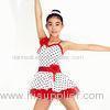 Lycra Kids Dance Clothes Red White Polka Dot Dance Dress With Flowers Trim