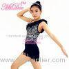 2 In 1 Jazz Tap Costumes Purple Sequin Dance Leotard Diagonal Ruffle Neck With Short Fringe Skirt